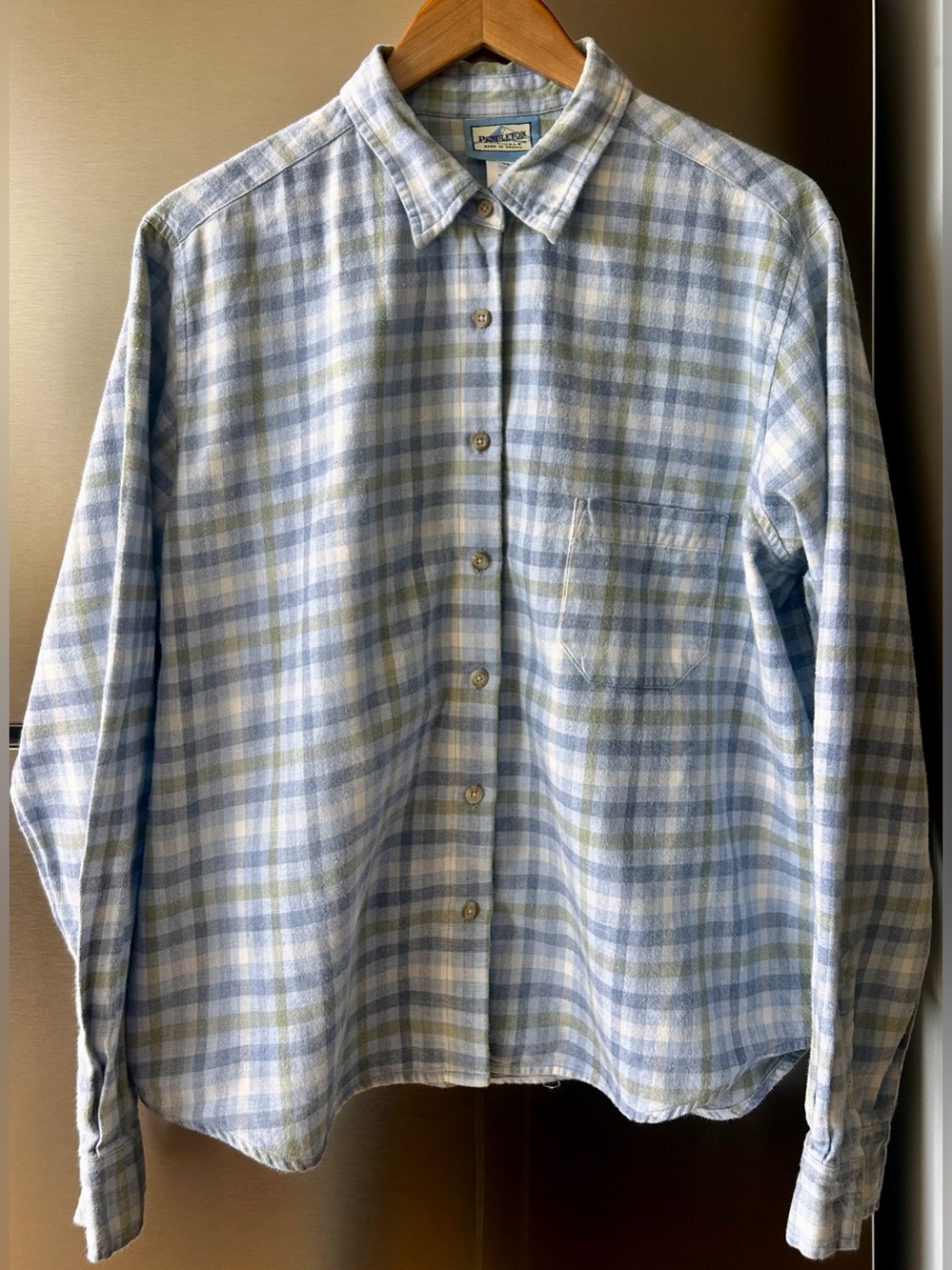 Pendleton Originals XL 100% Cotton Blue Green Plaid Flannel Shirt